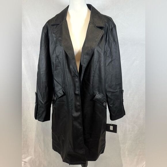 Marc New York by Andrew Marc black leather trench coat jacket size large NWT - Picture 1 of 8